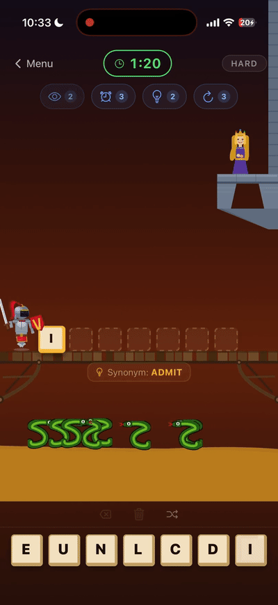 Word Drop gameplay animation, hard mode