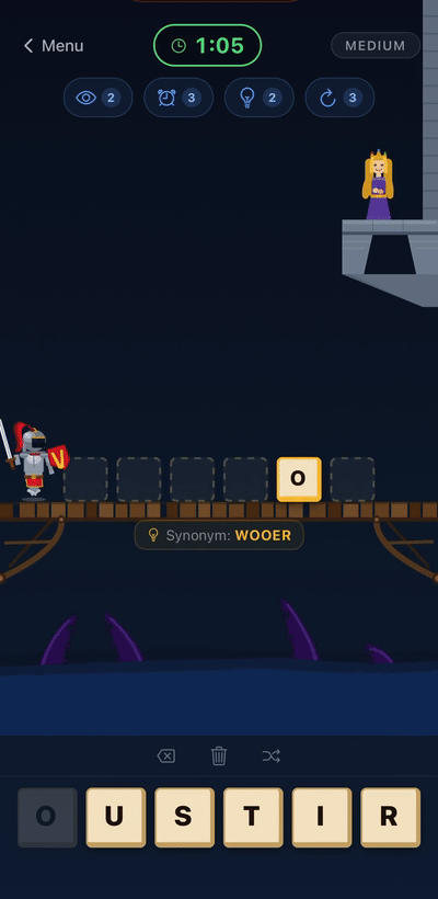 Word Drop gameplay animation, medium mode