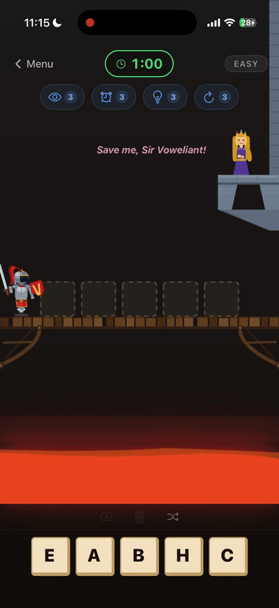 Word Drop gameplay animation, easy mode